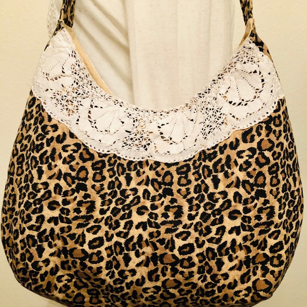 LEOPARD PRINT PURSE SHOULDER BAG TOTE   CREAM LACE - Picture 3 of 15